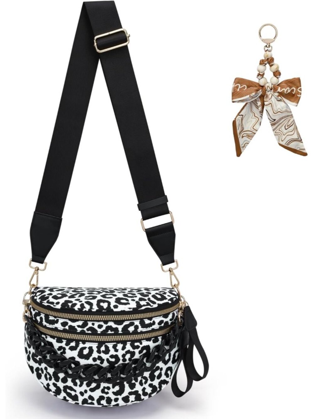 Leopard Crossbody Bag for Women Spacious Bum Bags Double Zip Fanny Packs Belt Ba